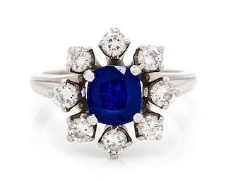 A Platinum, Sapphire and Diamond Ring, 4.90 dwts.