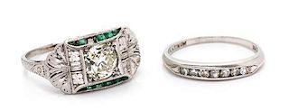 A Collection of Art Deco Platinum and Diamond Rings, 4.50 dwts.