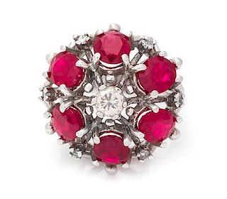 A White Gold, Ruby and Diamond Ring, 7.40 dwts.