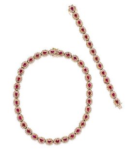A Bicolor Gold, Ruby and Diamond Demi Parure, 65.10 dwts.