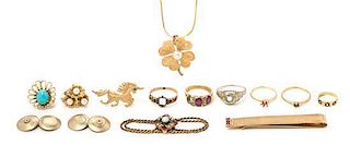 A Collection of Yellow Gold and Gold Filled Jewelry and Accessories, 32.40 dwts