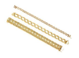 A Collection of 14 Karat Yellow Gold Bracelets, 28.70 dwts.