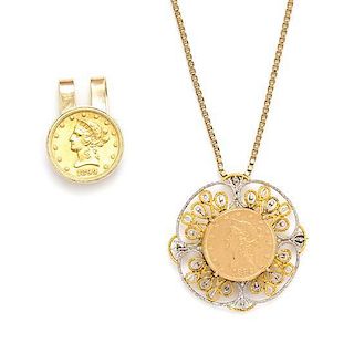 * A Collection of Gold and US $10 Liberty Coin Jewelry and Accessories, 43.50 dwts.