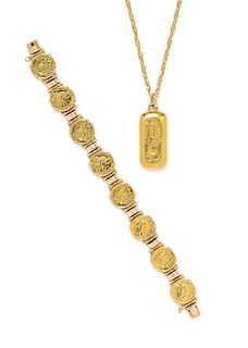 A Collection of 18 Karat Yellow Gold Jewelry, 72.90 dwts.