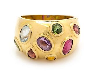 * A 14 Karat Yellow Gold Dome Ring with Multi Colored Gemstones, 4.80 dwts.