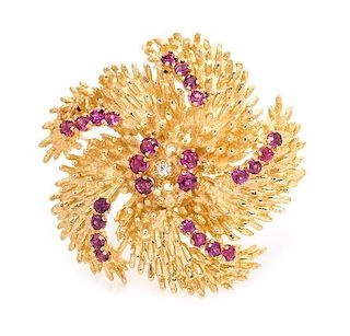 A Yellow Gold, Ruby and Diamond Brooch, 11.40 dwts.