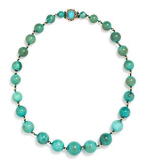 A 14 Karat Gold and Turquoise Bead Necklace, 39.30 dwts