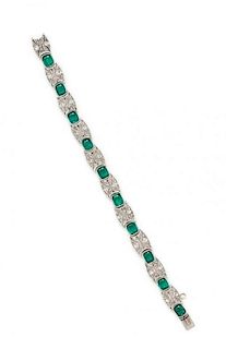 A White Gold, Simulated Emerald and Diamond Bracelet, 12.50 dwts.