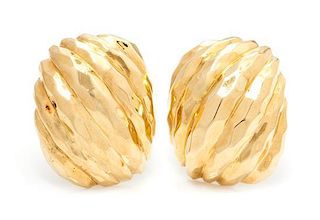 A Pair of 18 Karat Yellow Gold Earclips, 10.60 dwts.