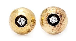 A Pair of 18 Karat Yellow Gold and Diamond Earrings, 2.10 dwts.
