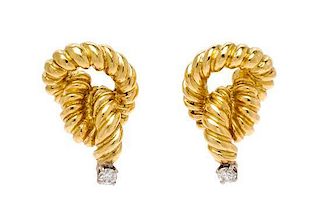 A Pair of Yellow Gold and Diamond Rope Motif Earrings, Naomi, 9.10 dwts.