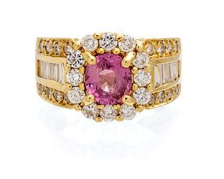 An 18 Karat Yellow Gold, Pink Tourmaline and Diamond Ring, 5.90 dwts.