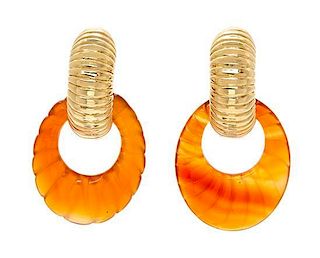 A Pair of Yellow Gold and Multigem Convertible Earclips, 4.80 dwts (earclips only)