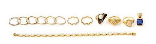 A Collection of 14 Karat Yellow Gold and Multigem Jewelry, 21.80 dwts.