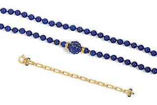 * A Collection of Lapis Lazuli and Yellow Gold Jewelry,