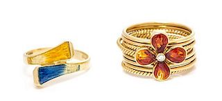A Collection of 18 Karat Yellow Gold, Polychrome Enamel and Diamond Rings, Gucci, 7.30 dwts.