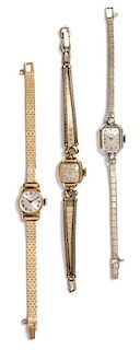 A Collection of 14 Karat Gold Wristwatches