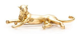 A Yellow Gold and Diamond Panther Brooch, 20.40 dwts.
