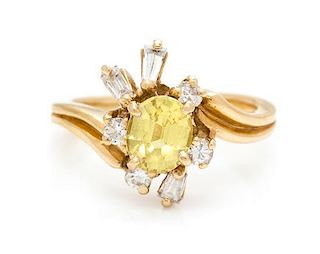 A Yellow Gold, Yellow Sapphire and Diamond Ring, 2.40 dwts.