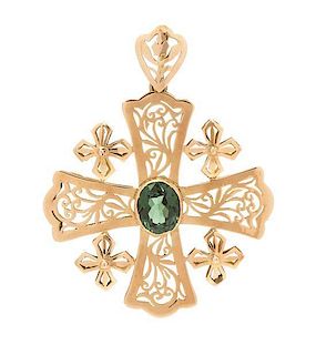 A 14 Karat Rose Gold and Synthetic Spinel Cross Pendant/Brooch, 8.00 dwts.