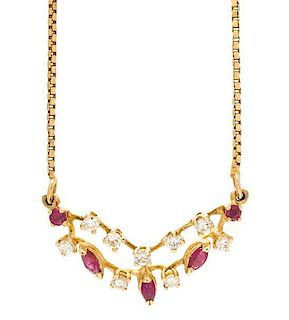 A Yellow Gold, Diamond and Ruby Necklace, 3.40 dwts.