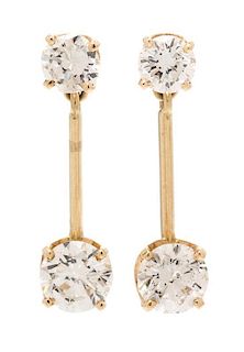 A Pair of Yellow Gold Diamond Earrings, 2.30 dwts.