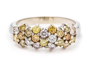A 14 Karat White Gold, Colored Diamond and Diamond Ring, 2.50 dwts.