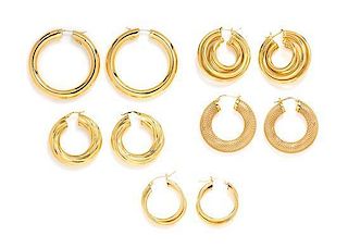 * A Collection of Yellow Gold Hoop Earrings, 36.50 dwts.