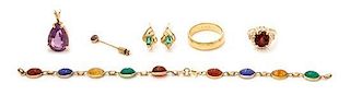 A Collection of Yellow Gold and Multigem Jewelry, 15.60 dwts.