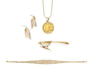 A Collection of Yellow Gold and Tri Colored Gold Jewelry, 24.30 dwts.