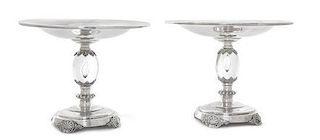 * A Pair of American Silver and Glass Tazze, Quaker Silver Co., North Attleboro, MA, retailed by Black, Starr and Gorham, Circa