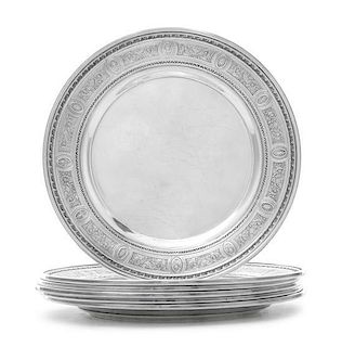 * A Set of Six American Silver Bread Plates, International Silver Co., Meriden, CT, Circa 1925, Wedgwood Pattern, the rims decor