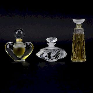 Lot of Three (3) Lalique Crystal Perfume Bottles.