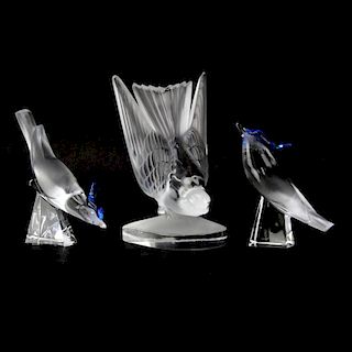 Lot of Three (3) Lalique Crystal Bird Figurines.
