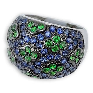 Levian Approx. 3.90 Carat TW Sapphire, Green Garnet and 18 Karat White Gold Ring.