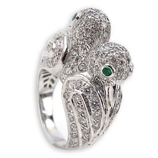Cartier style approx. 3.10 Carat Pave Set Round Brilliant Cut Diamond and 18 Karat White Gold Two Love Bird Ring.