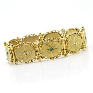 Vintage 14 Karat Yellow Gold Bracelet with small Diamond and Turquoise Accents.