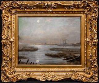 MOONLIT VIEW OF THE THAMES OIL PAINTING