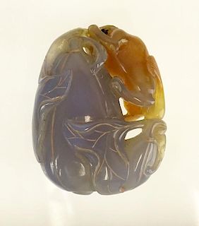 GIA Certified 189.45 Carat 18th Century or Earlier Chinese Violet/Blue and Brown Chalcedony Carving.