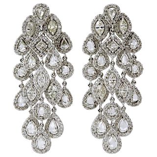 Van Cleef & Arpels style approx. 12.0 Carat Mixed Cut Diamond and 18 Karat White Gold Chandelier Earrings.