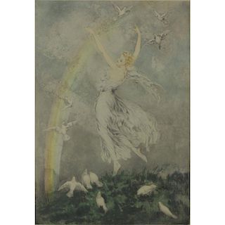 Louis Icart, French (1888-1950) Etching "Woman With Doves"