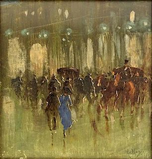 attributed to: Lesser Ury, German (1861-1931) Oil on Canvas "Rainy Paris Evening"