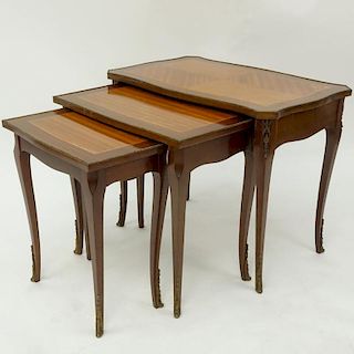 19/20th Century Marquetry Inlaid Bronze Mounted Nesting Tables.