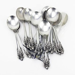 Lot of Fifteen (15) Wallace Grande Baroque Sterling Silver Cream Soup Spoons.