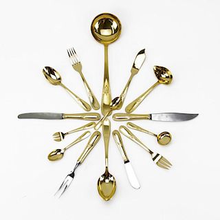 One Hundred and Ninety Eight (198) Piece German Gold Wash Flatware Set.