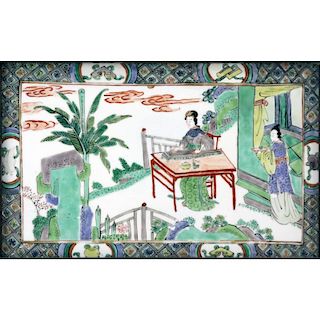Antique Chinese Hand Painted Porcelain Rectangular Plaque.