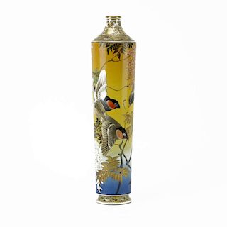 Tall Antique Japanese Hand Painted Satsuma Porcelain Vase. Detailed Sparrow decoration.