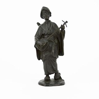 Vintage Japanese Bronze Musician Figure.