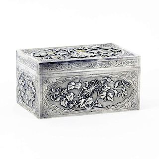 Vintage Japanese Silver and Parcel Gilt Box. Raised floral motif.