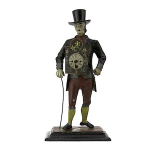 Antique Painted Spelter Figure of a Man as a Clock. Unsigned. "AS IS" condition.